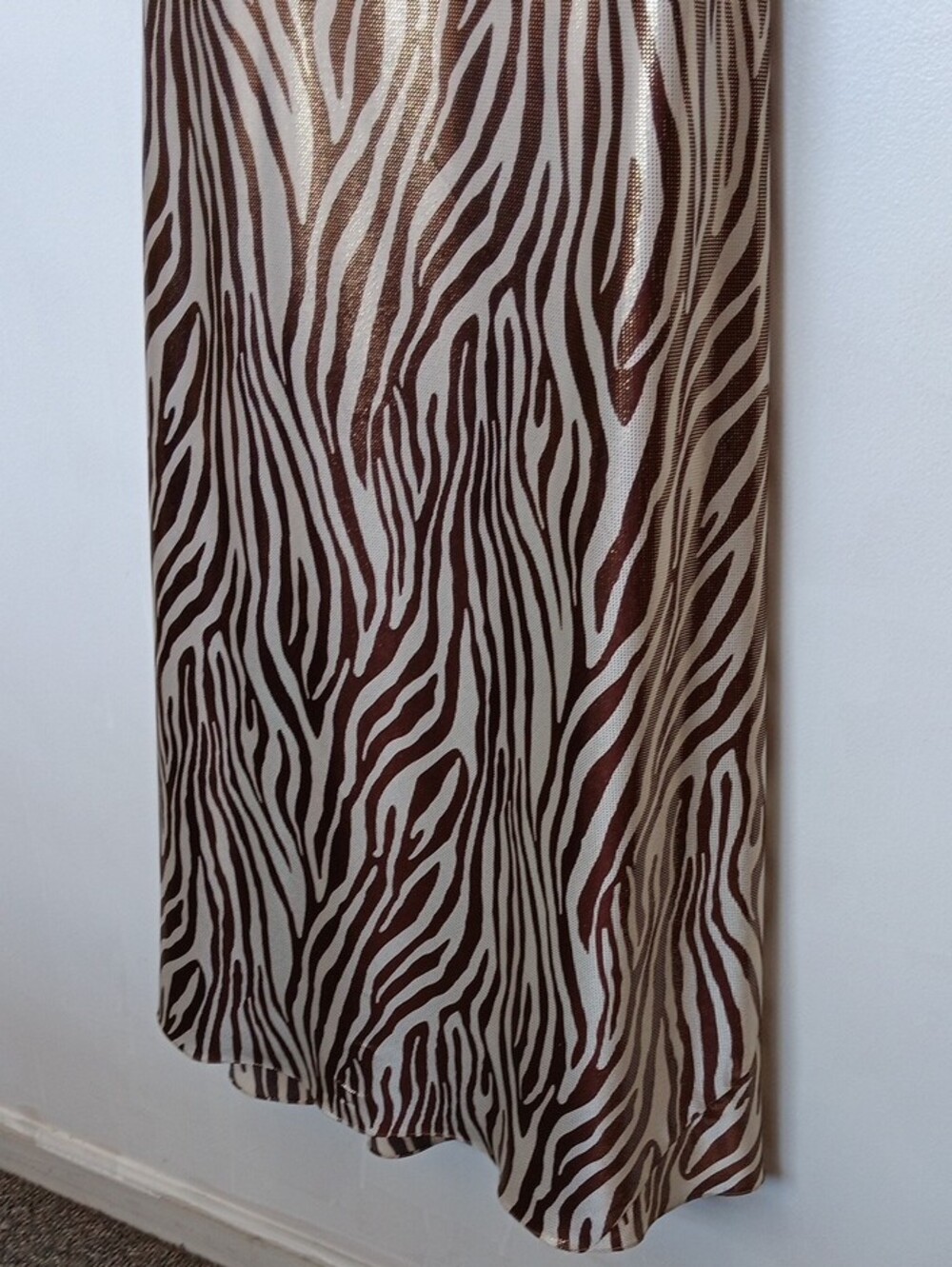 Vintage La Femme Gold and Brown Zebra-Print Maxi Dress with Embellished Waist - Picture 9 of 16